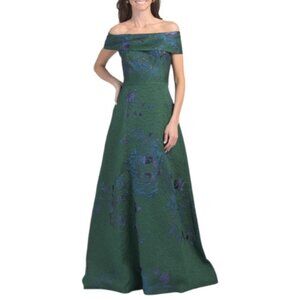 TERI JON Large Floral Jacquard Off The Shoulder Dress